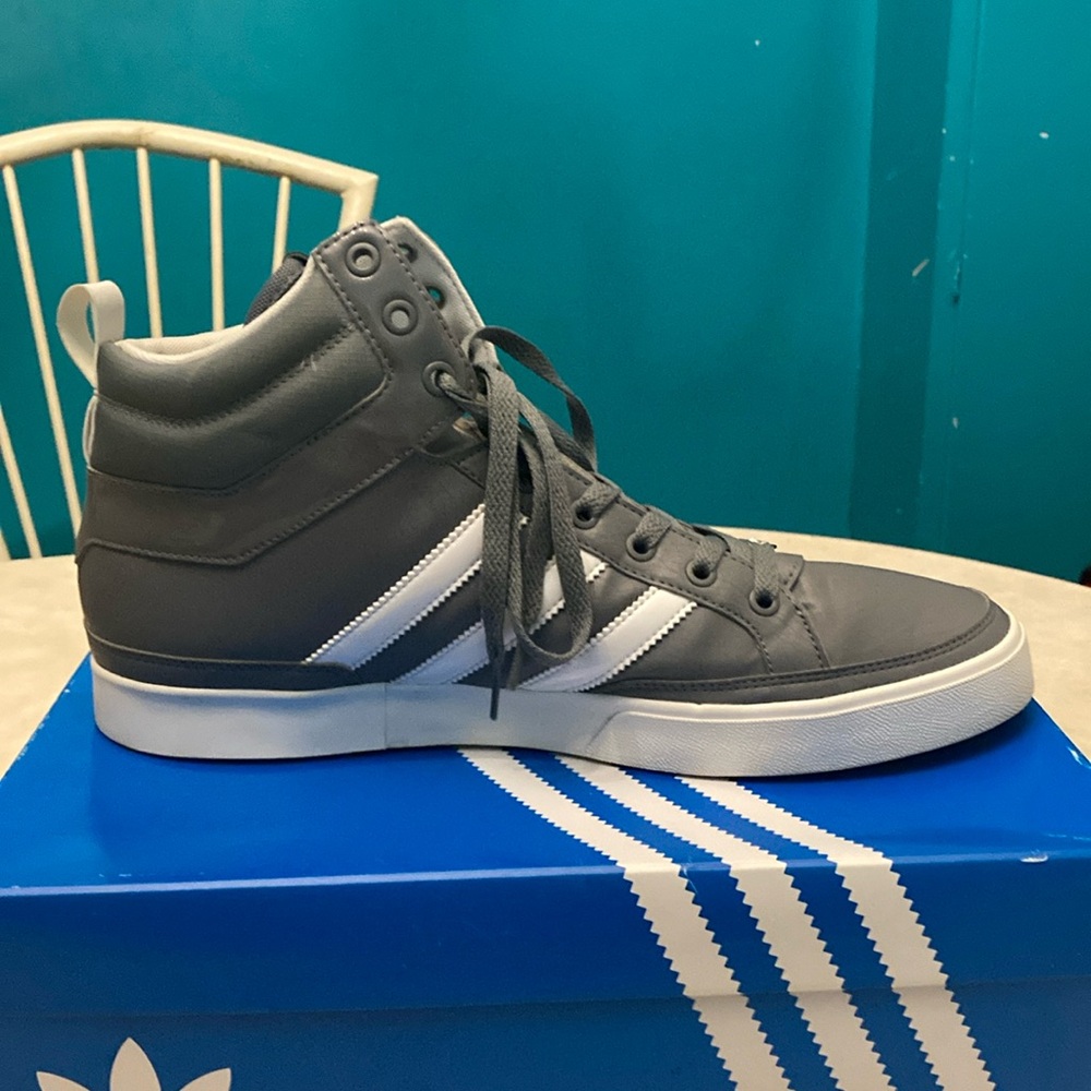 Adidas Gray and White High-Top Sneakers